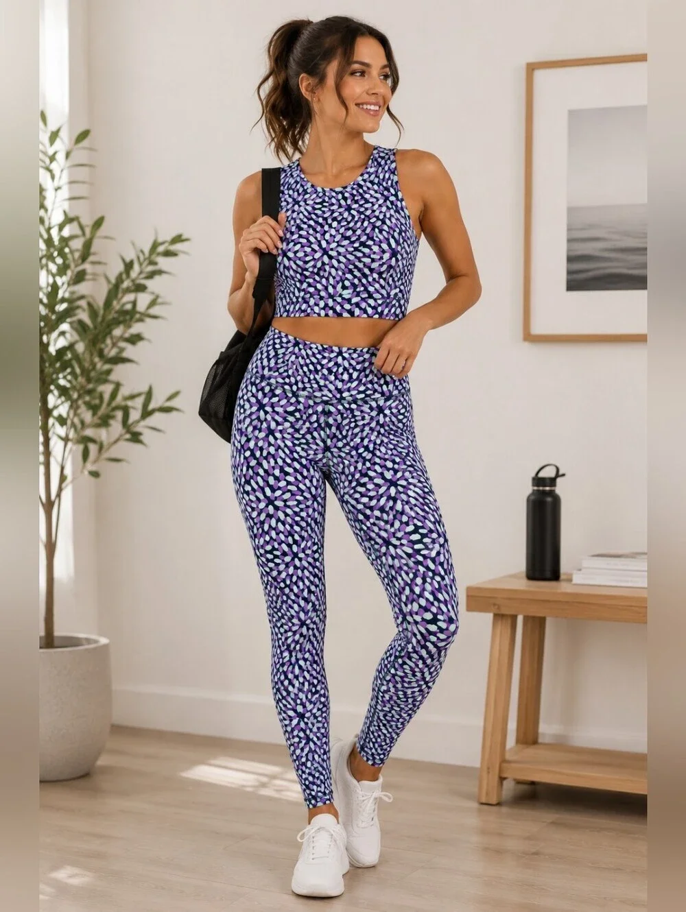 ✨ NWT Pop Fit Matching Activewear Set – Medium – Purple Abstract Print Leggings